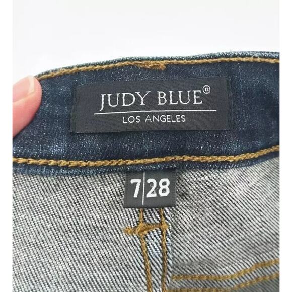 Judy Blue Skinny Fit Jeans Size 7/28 Stretch Distressed Comfort Dark Wash Grunge - Picture 7 of 10